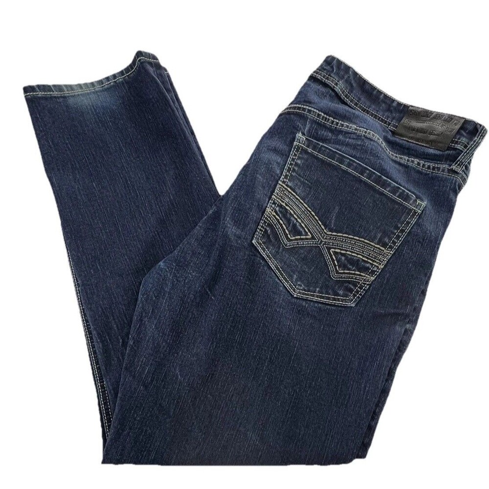 Seven 7 Mens Slim Fit Dark Wash Straight Leg 5 Pocket Denim Blue Jeans 36 x 30